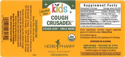 Photo of the Herb Pharm Kids Cough Crusader Alcohol Free label