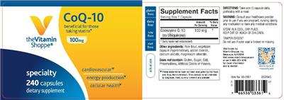 Photo of the The Vitamin Shoppe CoQ-10 100 mg label