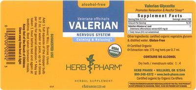 Photo of the Herb Pharm Valerian Alcohol-Free label