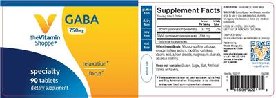 Photo of the The Vitamin Shoppe GABA 750 mg label
