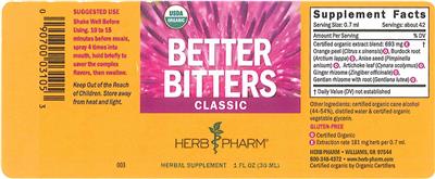 Photo of the Herb Pharm Better Bitters Classic label