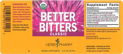 Photo of the Herb Pharm Better Bitters Classic label