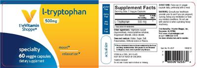 Photo of the The Vitamin Shoppe L-Tryptophan 500 mg label