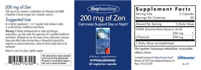 Photo of the Allergy Research Group 200 mg of Zen label