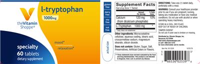 Photo of the The Vitamin Shoppe L-Trytophan 1000 mg label