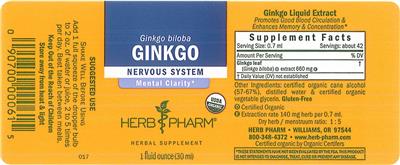 Photo of the Herb Pharm Ginkgo label