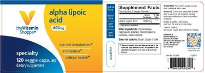 Photo of the The Vitamin Shoppe Alpha Lipoic Acid 600 mg label