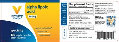 Photo of the The Vitamin Shoppe Alpha Lipoic Acid 300 mg label