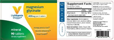 Photo of the The Vitamin Shoppe Magnesium Glycinate 400 mg label