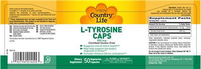 Photo of the Country Life L-Tyrosine Caps 500 mg label