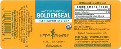 Photo of the Herb Pharm Goldenseal label