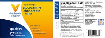 Photo of the The Vitamin Shoppe Glucosamine Chondroitin MSM Triple Strength label