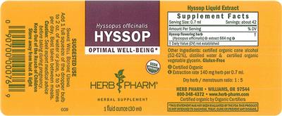 Photo of the Herb Pharm Hyssop label
