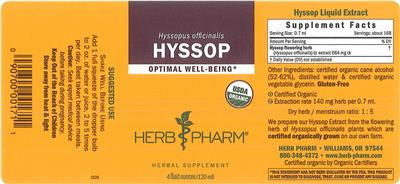 Photo of the Herb Pharm Hyssop label