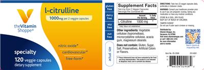 Photo of the The Vitamin Shoppe L-Citrulline 1000 mg label