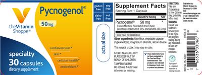 Photo of the The Vitamin Shoppe Pycnogenol 50 mg label