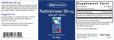 Photo of the Allergy Research Group Nattokinase 36 mg label