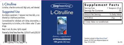 Photo of the Allergy Research Group L-Citrulline label