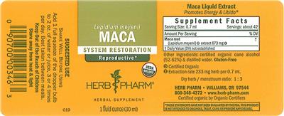 Photo of the Herb Pharm Maca label