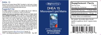 Photo of the Allergy Research Group DHEA 15 label