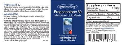 Photo of the Allergy Research Group Pregnenolone 50 label