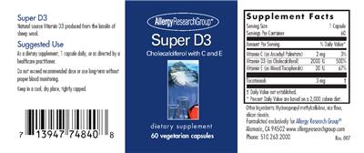Photo of the Allergy Research Group Super D3 label