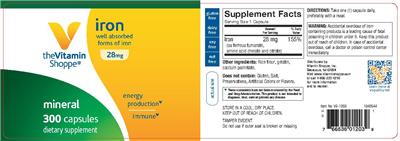 Photo of the The Vitamin Shoppe Iron 28 mg label