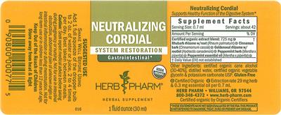 Photo of the Herb Pharm Neutralizing Cordial label