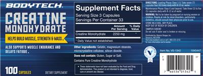 Photo of the BodyTech Creatine Monohydrate label