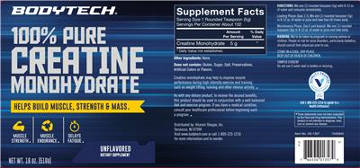 Photo of the BodyTech 100% Pure Creatine Monohydrate Unflavored label