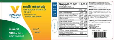 Photo of the The Vitamin Shoppe Multi Minerals with Boron & Vitamin D no Iron label