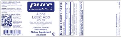 Photo of the Pure Encapsulations Alpha Lipoic Acid 600 mg label
