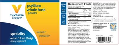 Photo of the The Vitamin Shoppe Psyllium Whole Husk Powder label