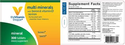 Photo of the The Vitamin Shoppe Multi Minerals with Boron & Vitamin D No Iron label