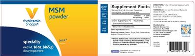 Photo of the The Vitamin Shoppe MSM Powder label