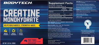 Photo of the BodyTech Creatine Monohydrate Fruit Punch label
