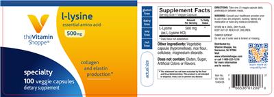 Photo of the The Vitamin Shoppe L-Lysine 500 mg label