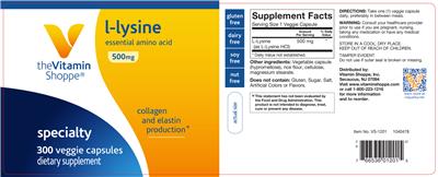 Product label for L-Lysine 500 mg