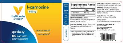 Photo of the The Vitamin Shoppe L-Carnosine 500 mg label