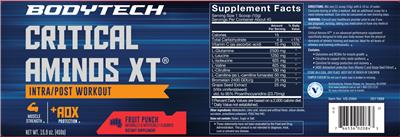 Photo of the BodyTech Critical Aminos XT Fruit Punch label