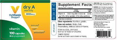 Photo of the The Vitamin Shoppe Dry A Non-Oily 3000 mcg label