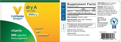 Photo of the The Vitamin Shoppe Dry A Non-Oily 3000 mcg label