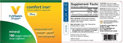 Photo of the The Vitamin Shoppe Comfort Iron 25 mg label