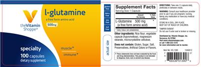 Photo of the The Vitamin Shoppe L-Glutamine 500 mg label