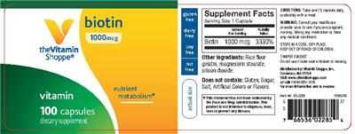 Photo of the The Vitamin Shoppe Biotin 1000 mcg label