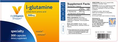Photo of the The Vitamin Shoppe L-Glutamine 500 mg label