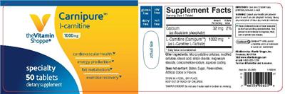 Photo of the The Vitamin Shoppe Carnipure L-Carnitine 1000 mg label
