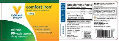 Photo of the The Vitamin Shoppe Comfort Iron 25 mg label