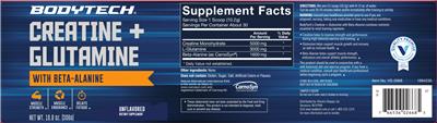 Photo of the BodyTech Creatine & Glutamine With Beta-Alanine Unflavored label