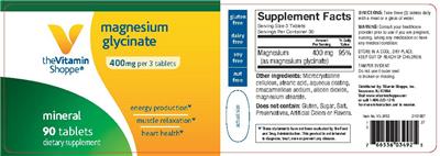 Photo of the The Vitamin Shoppe Magnesium Glycinate 400 mg label